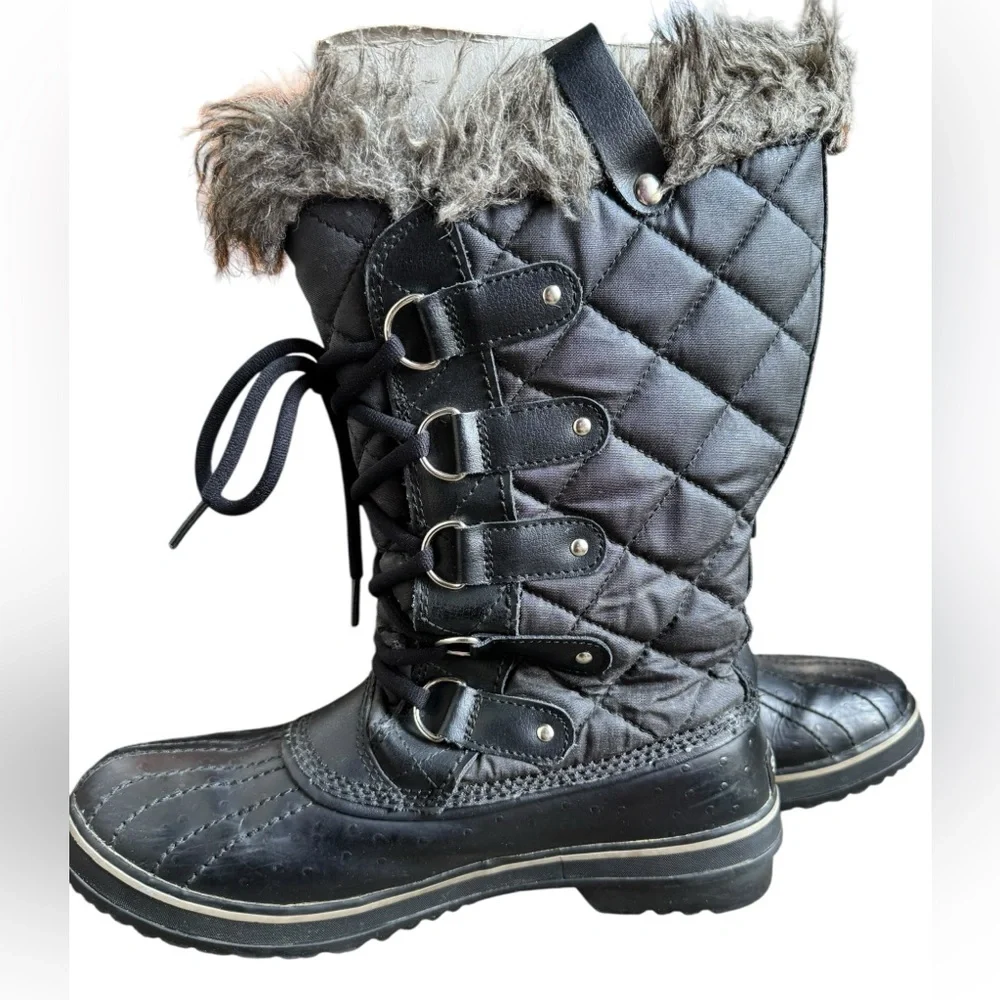 Sorel Tofino LL1846-011 Black Tall Fur Trim Waterproof Boots Women's 10